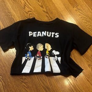 Peanuts Black Tee with Colorful Characters